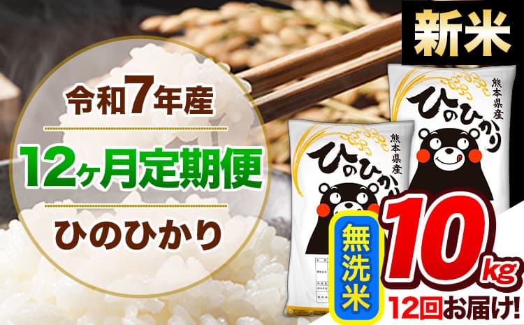 【12ヶ月定期便】新米 令和7年産 定期便 無洗米 ひのひかり 10kg 《11月から出荷開始》熊本県産 ふるさと納税 精米 ひの 米 こめ ふるさとのうぜい ヒノヒカリ コメ 熊本米 ひのもり---hn7tei_282000_10kg_nov12_gkt_m---