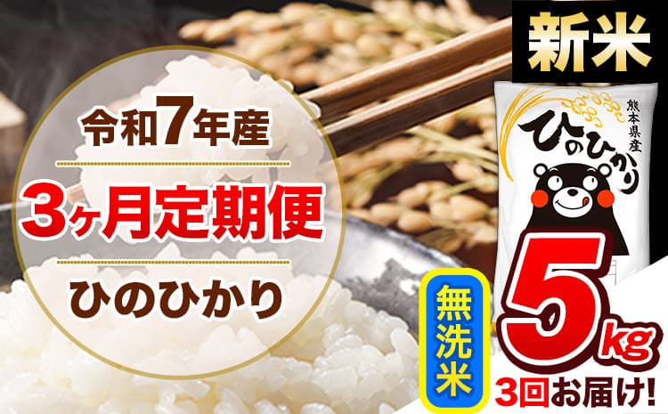 【3ヶ月定期便】新米 令和7年産 定期便 無洗米 ひのひかり 5kg 《11月から出荷開始》熊本県産 ふるさと納税 精米 ひの 米 こめ ふるさとのうぜい ヒノヒカリ コメ 熊本米 ひのもり---hn7tei_37500_5kg_nov3_gkt_m---
