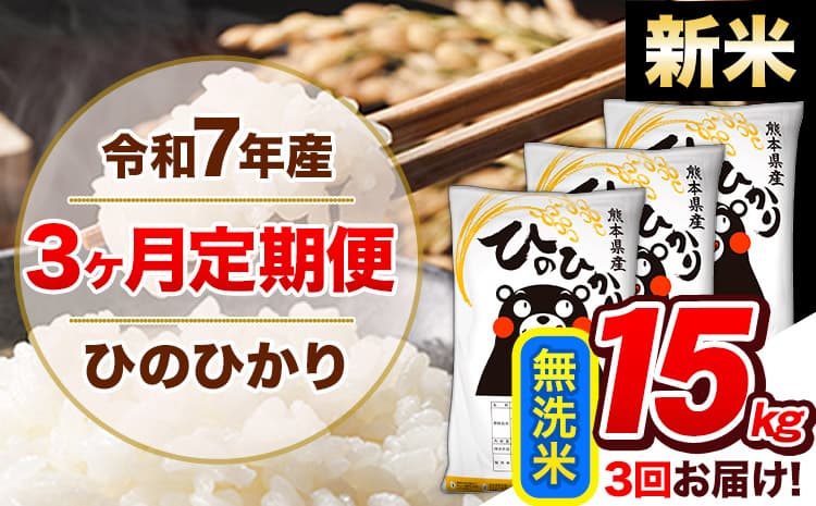 【3ヶ月定期便】新米 令和7年産 定期便 無洗米 ひのひかり 15kg 《11月から出荷開始》熊本県産 ふるさと納税 精米 ひの 米 こめ ふるさとのうぜい ヒノヒカリ コメ 熊本米---hn7tei_103500_15kg_nov3_gkt_m---