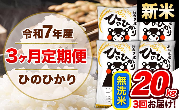 【3ヶ月定期便】新米 令和7年産 定期便 無洗米 ひのひかり 20kg 《11月から出荷開始》熊本県産 ふるさと納税 精米 ひの 米 こめ ふるさとのうぜい ヒノヒカリ コメ 熊本米---hn7tei_136500_20kg_nov3_gkt_m---