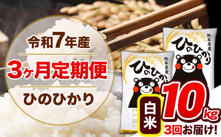 【3ヶ月定期便】令和7年産 定期便 ひのひかり 白米 10kg 《お申込み翌月から出荷》熊本県産 ふるさと納税 白米 精米 ひの 米 こめ ふるさとのうぜい ヒノヒカリ コメ 熊本米 ひのもり---hn7tei_64500_10kg_mo3_gkt_h---
