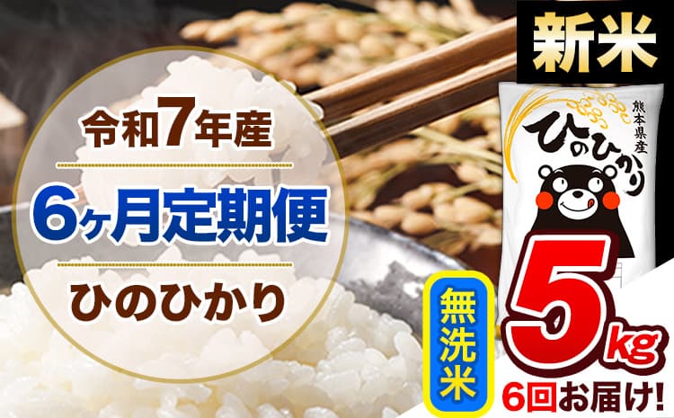 【6ヶ月定期便】新米 令和7年産 定期便 無洗米 ひのひかり 5kg 《11月から出荷開始》熊本県産 ふるさと納税 精米 ひの 米 こめ ふるさとのうぜい ヒノヒカリ コメ 熊本米 ひのもり---hn7tei_75000_5kg__nov6_gkt_m---