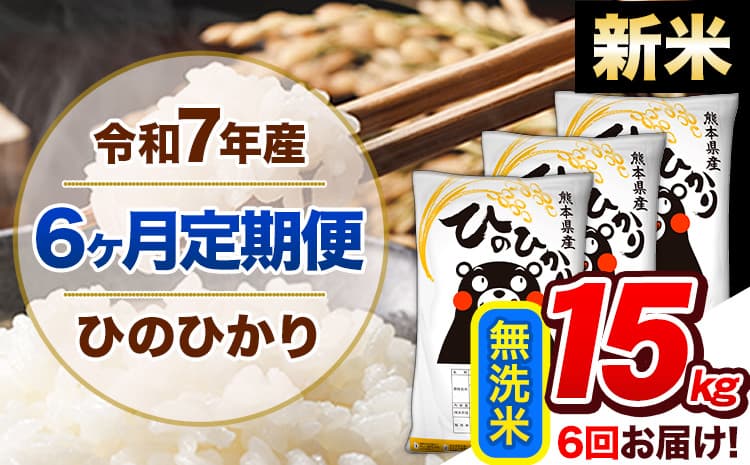 【6ヶ月定期便】新米 令和7年産 定期便 無洗米 ひのひかり 15kg 《11月から出荷開始》熊本県産 ふるさと納税 精米 ひの 米 こめ ふるさとのうぜい ヒノヒカリ コメ 熊本米---hn7tei_207000_15kg_nov6_gkt_m---