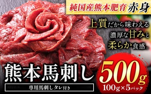 赤身馬刺し 500g【純国産熊本肥育】 たっぷり500g 約100g×5ブロック (タレ5ml×10袋) 生食用 冷凍《30日以内に出荷予定(土日祝除く)》送料無料---gkt_fjst5_30d_r7_14000_500g--- (管理コード:gkt_fjst5_30d_r7_14000_500g)