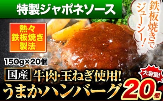 特製ジャポネソースハンバーグ 150g×20個 国産牛肉使用 《7-14日以内に出荷予定(土日祝除く)》 冷凍 大容量 玉東町 国産 肉 牛肉 豚肉 返礼品 温めるだけ 小分け 選べる 食べ比べ 簡単 調理 特製 惣菜湯煎 訳あり 人気 子供 熊本 うまかハンバーグ---gkt_lcl_159_20kj--- (管理コード:gkt_lcl_159_20kj)
