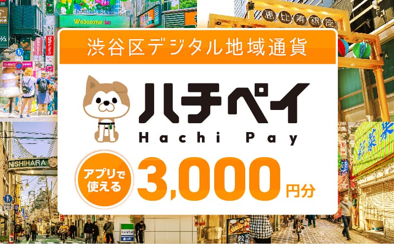 渋谷区デジタル地域通貨「ハチペイ」3,000円分 (管理コード:109001)