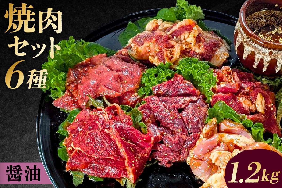 焼肉セット6種(醤油) 195013 【味付け 醤油 味噌 豆板醤 簡単 1.2kg BBQ バーベキュー 牛モモ 牛カルビ 牛ウデ 牛肩ロース 牛さがり 鶏もも 小分け 冷凍保存】(管理コード:195013)