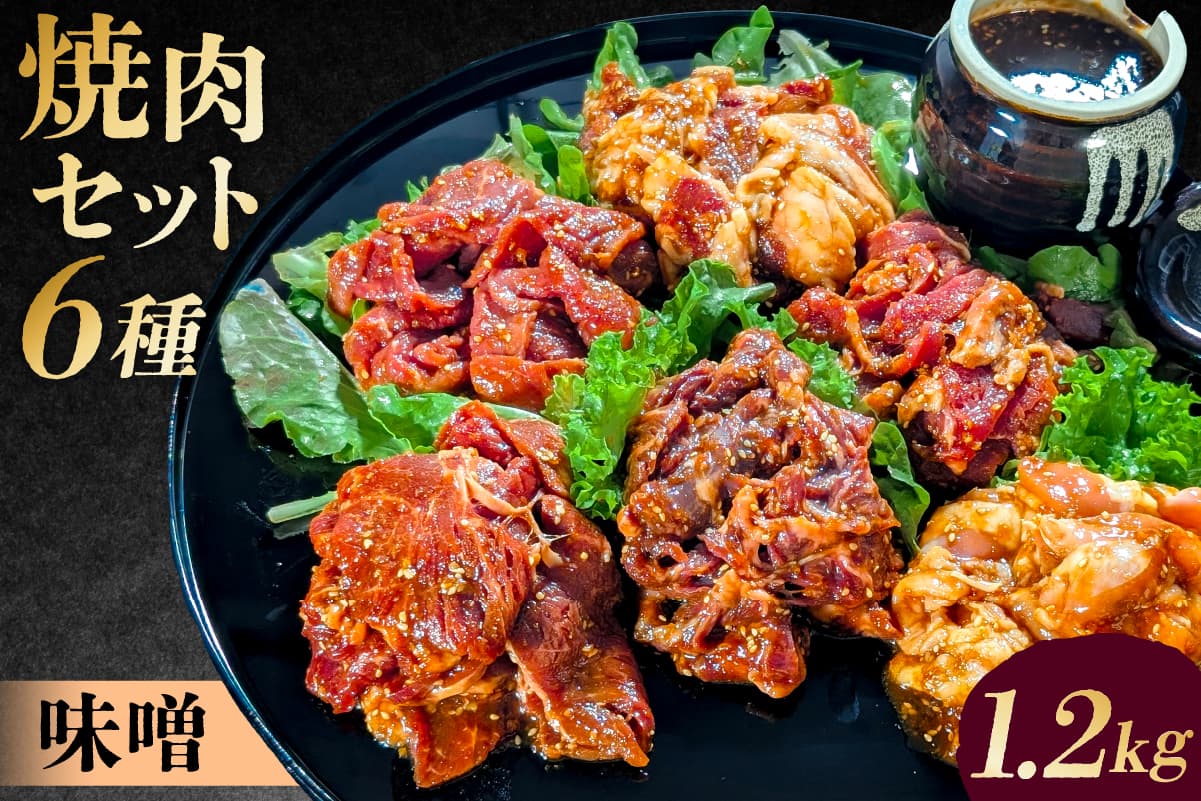 焼肉セット6種(味噌) 195014 【味付け 味噌 簡単 1.2kg BBQ バーベキュー 牛モモ 牛カルビ 牛ウデ 牛肩ロース 牛さがり 鶏もも 小分け 冷凍保存】(管理コード:195014)