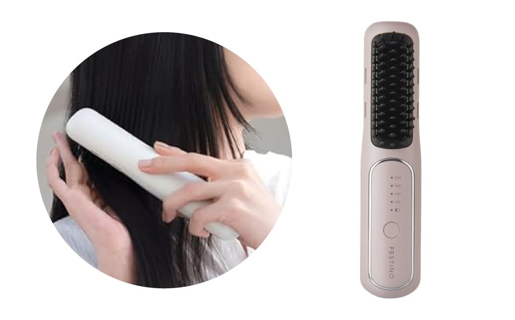 <フェスティノ>充電式スタイリングヒーターブラシ サンドベージュ SMHB-049-SB 223011【ブラシ型 ヘアアイロン ヒーター搭載 マイナスイオン 美容家電】(管理コード:223011)