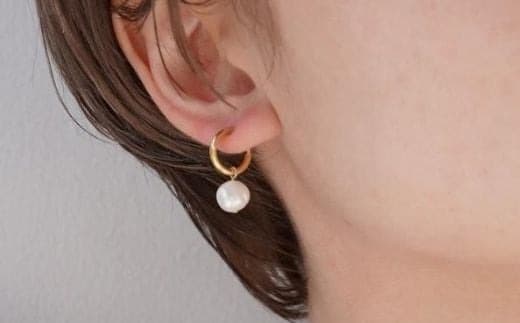 【LENERAオリジナルイヤリング】pearl hoop earring 079004 (管理コード:079004)